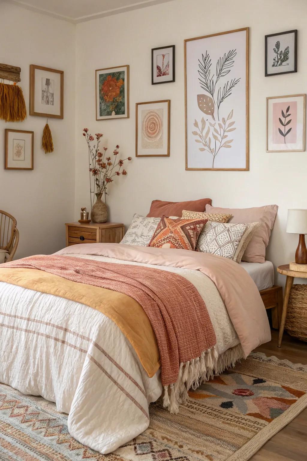 Inviting bedding contributes comfort and unifies the room.