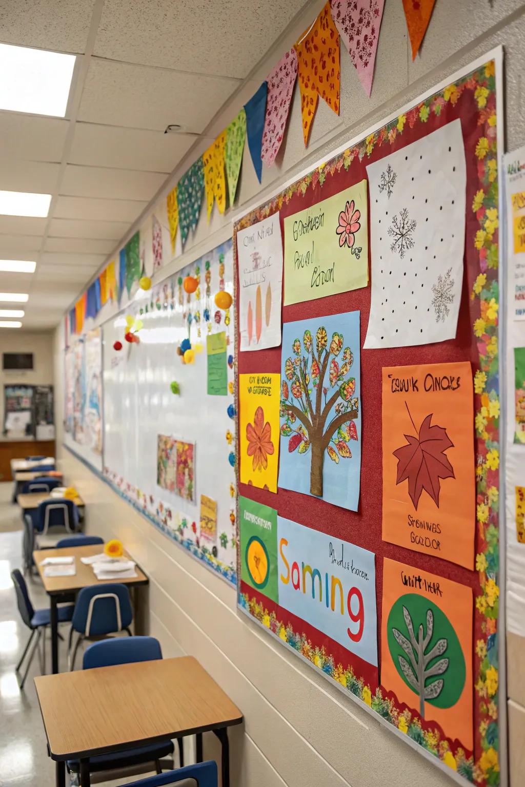 A display board adorned with periodic artistic motifs.