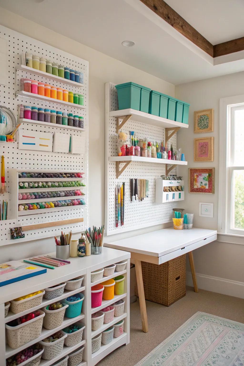 Vertical storage ensures your art room stays tidy and efficient.