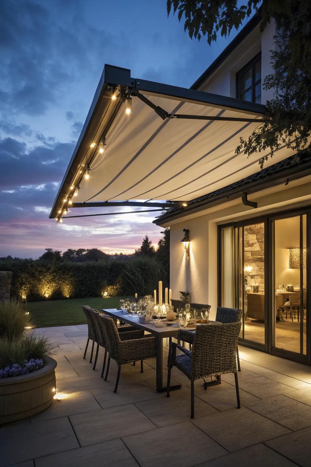 Establish the mood using an awning equipped with integrated lighting.