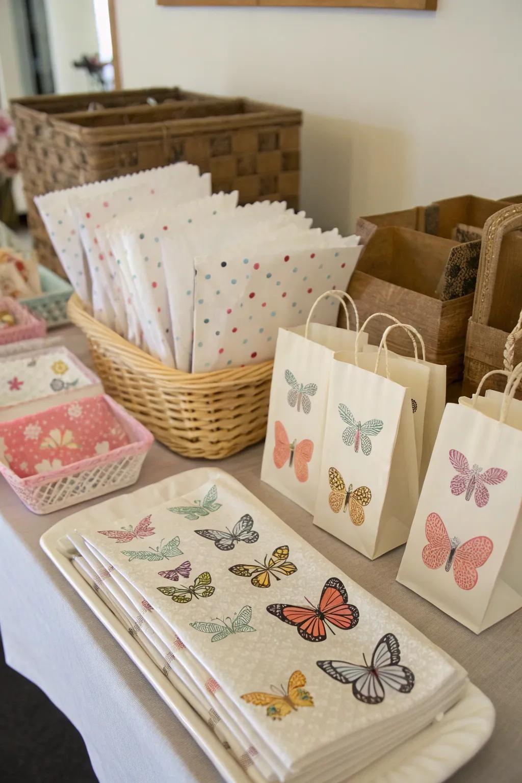 Butterfly-marked paper goodies contribute refinement to details.