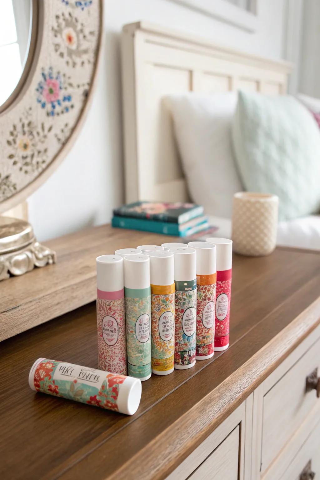 Practical and pampering personalized moisture sticks.