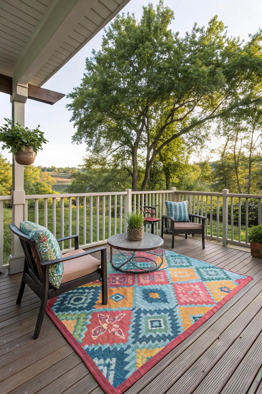 Outdoor rugs infuse color and comfort into your deck.