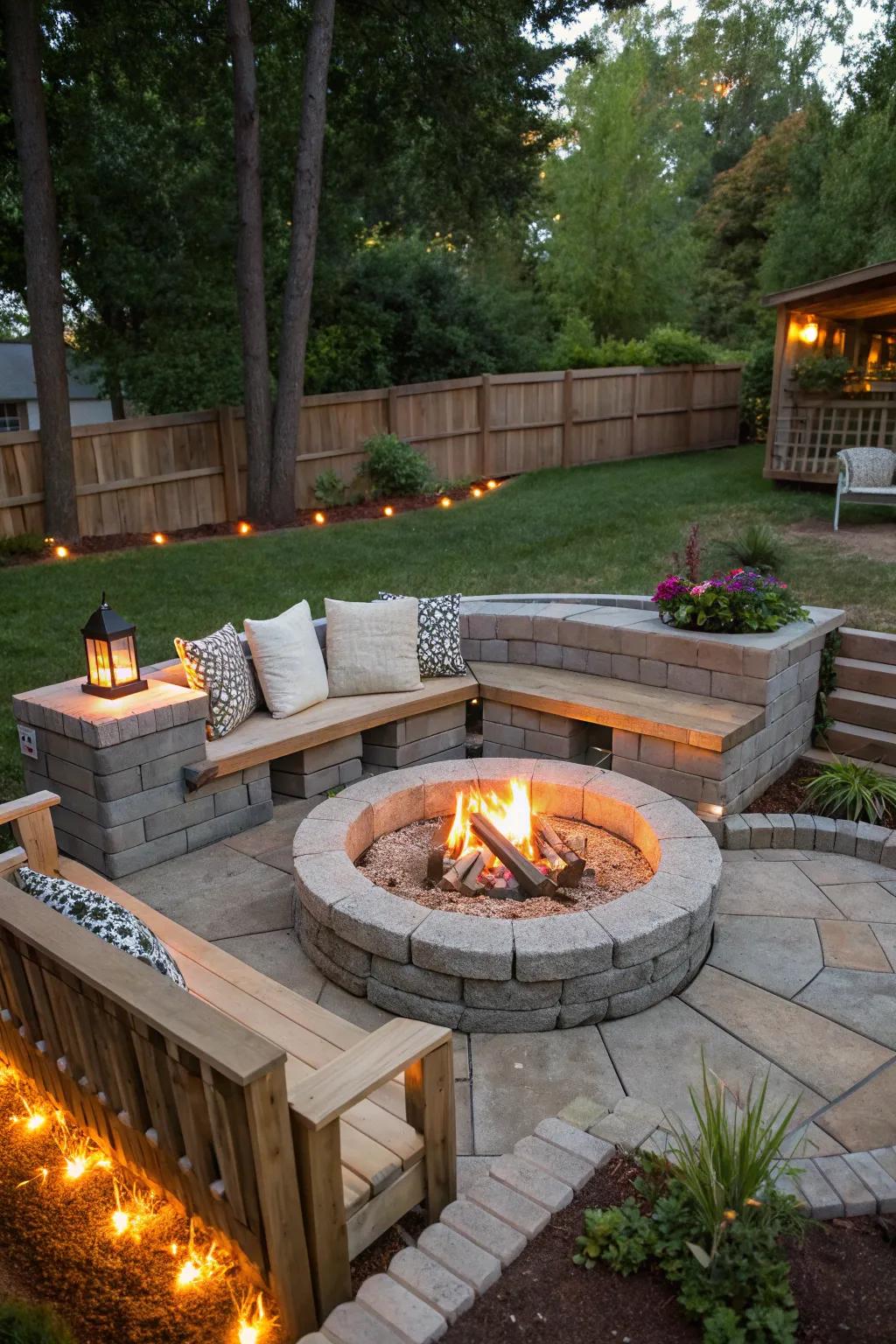 Staggered seating enhances visual appeal to your fire pit space.