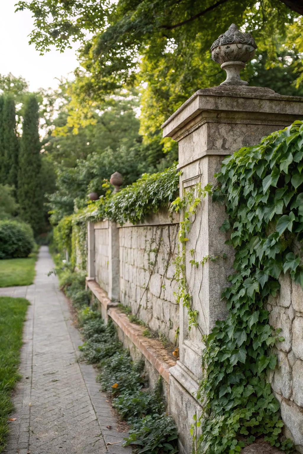 Boulder structures with creeper plants offer a classic look with privacy.