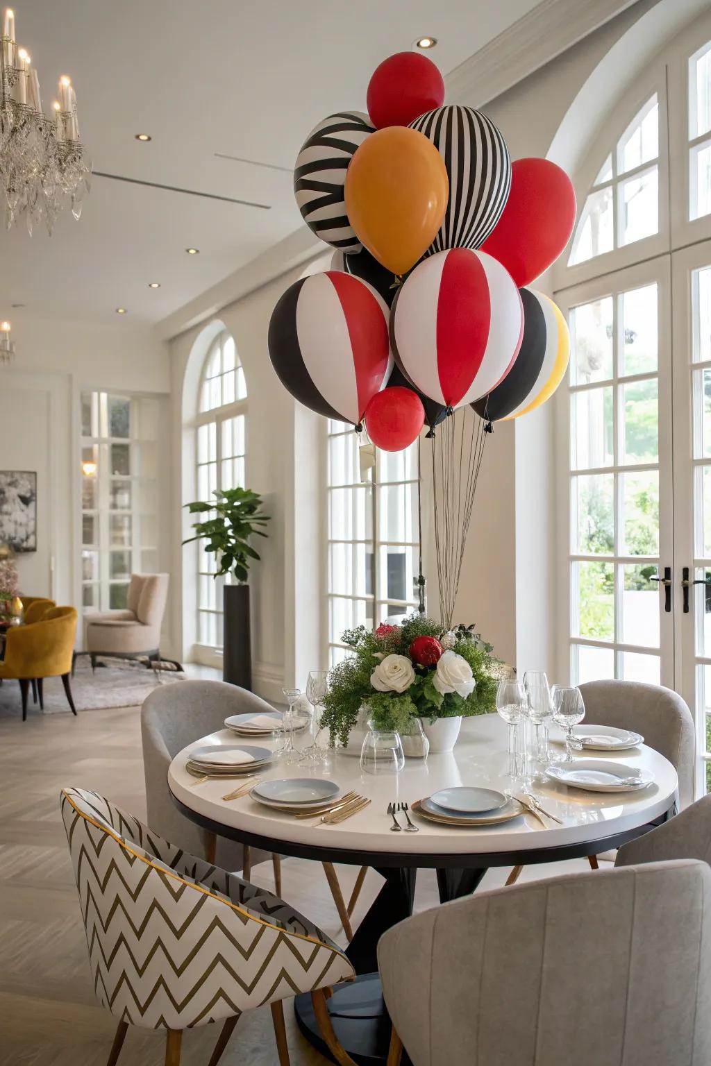 Geometric balloons introduce a contemporary revision to decor.