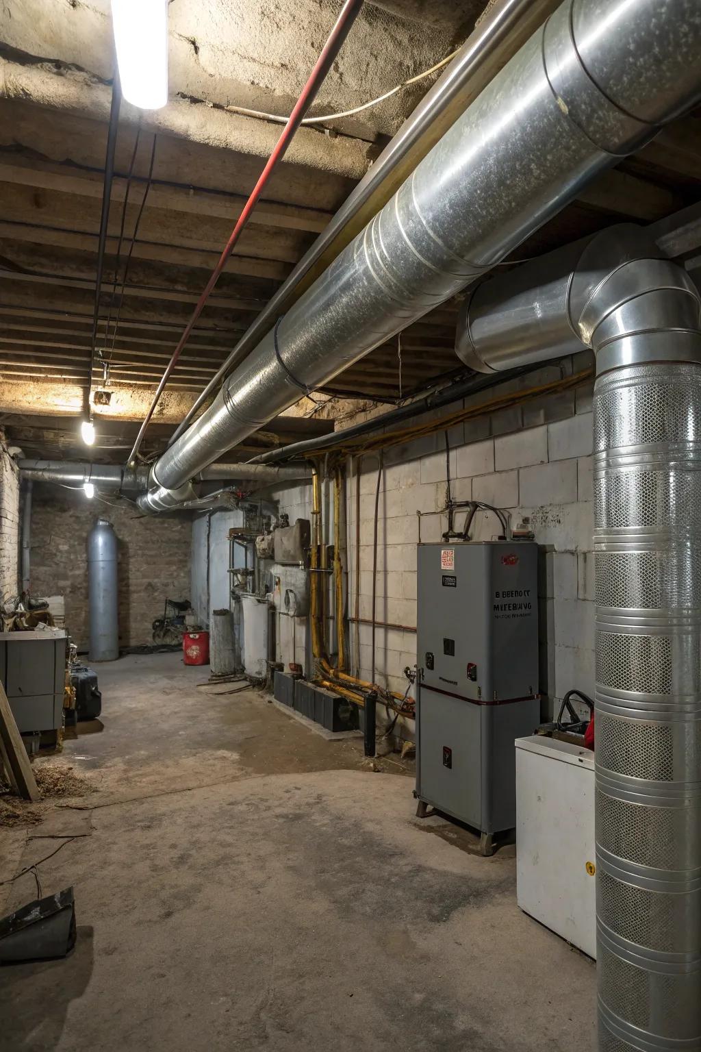 Turn ductwork into a design feature using a sleek metallic finish.