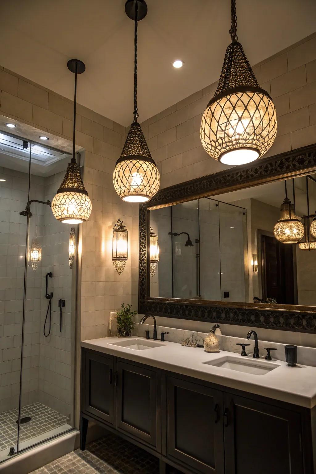 Pendant lights inject drama and artistry.