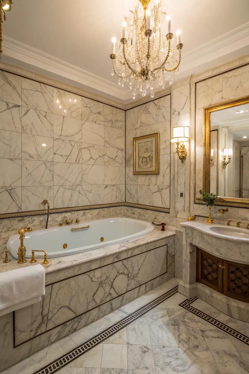 Marble details bring a hint of luxury to your bathtub area.