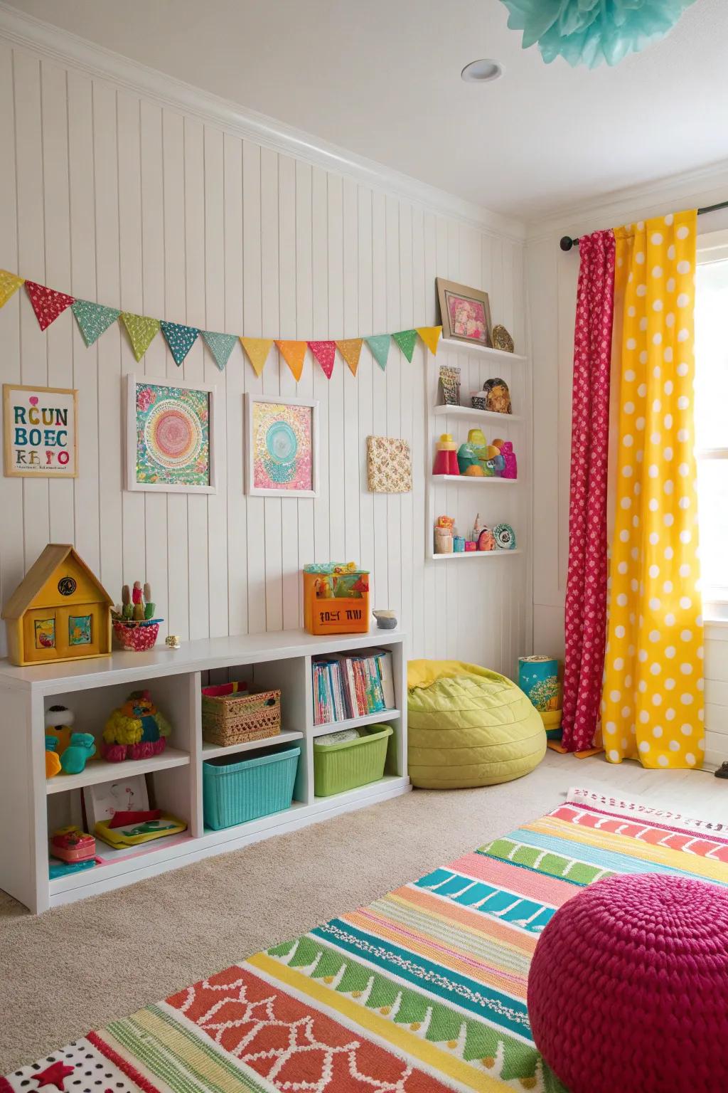 A creative kids' space with a planking feature wall.