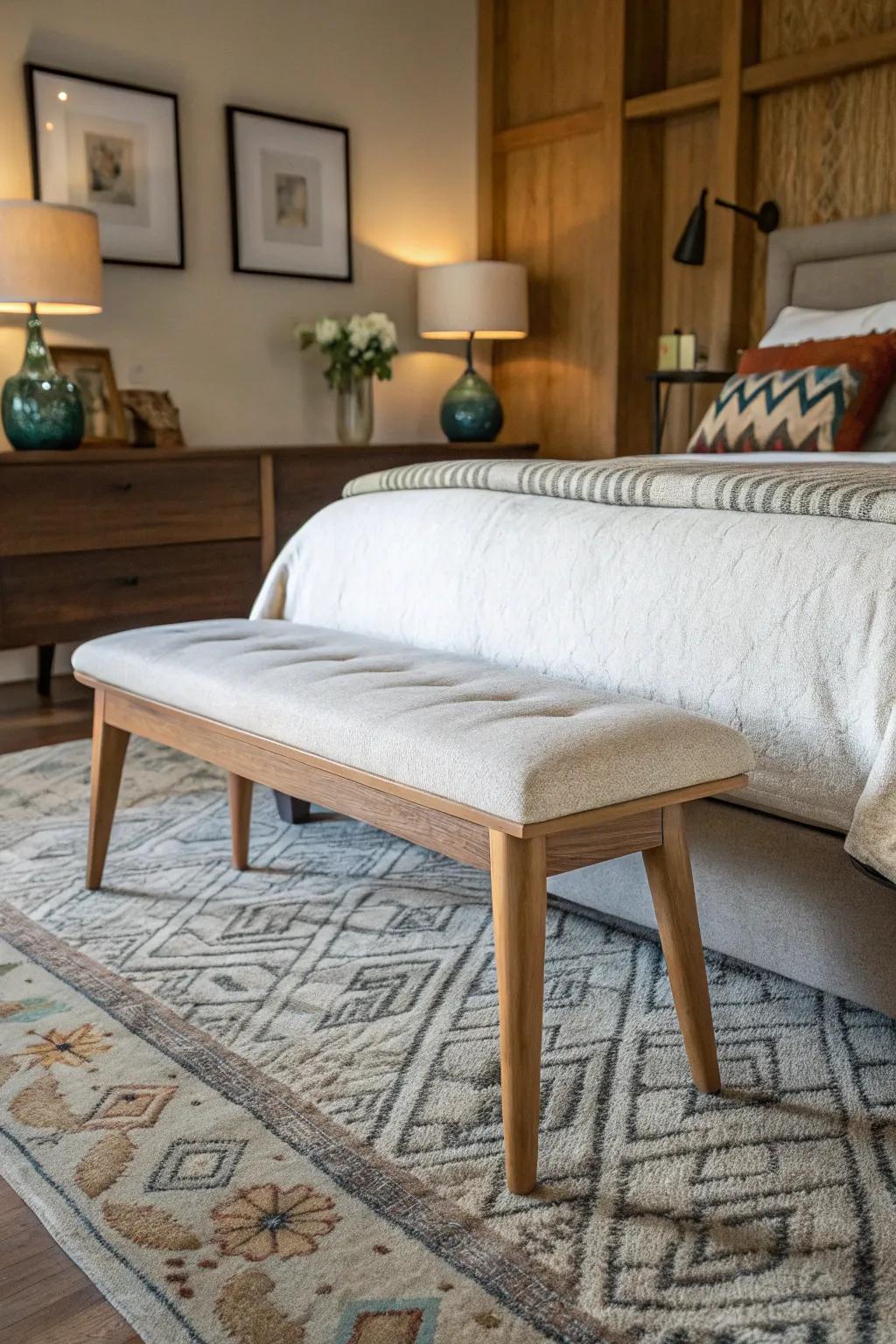 Mid-century contemporary benches inject retro allure into your space.