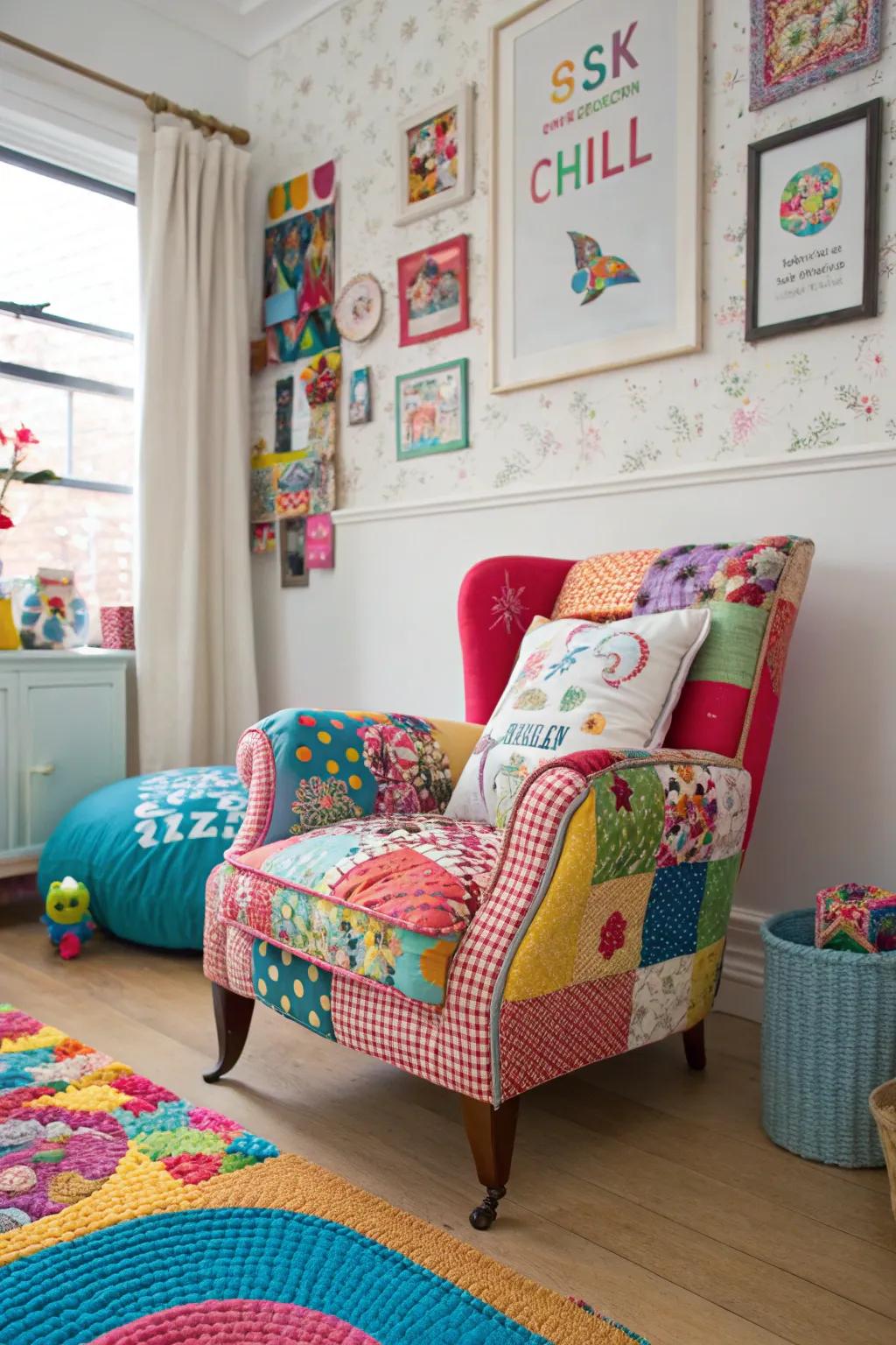 Patchwork chairs bring a burst of vibrant personality to your décor, creating a unique visual experience.