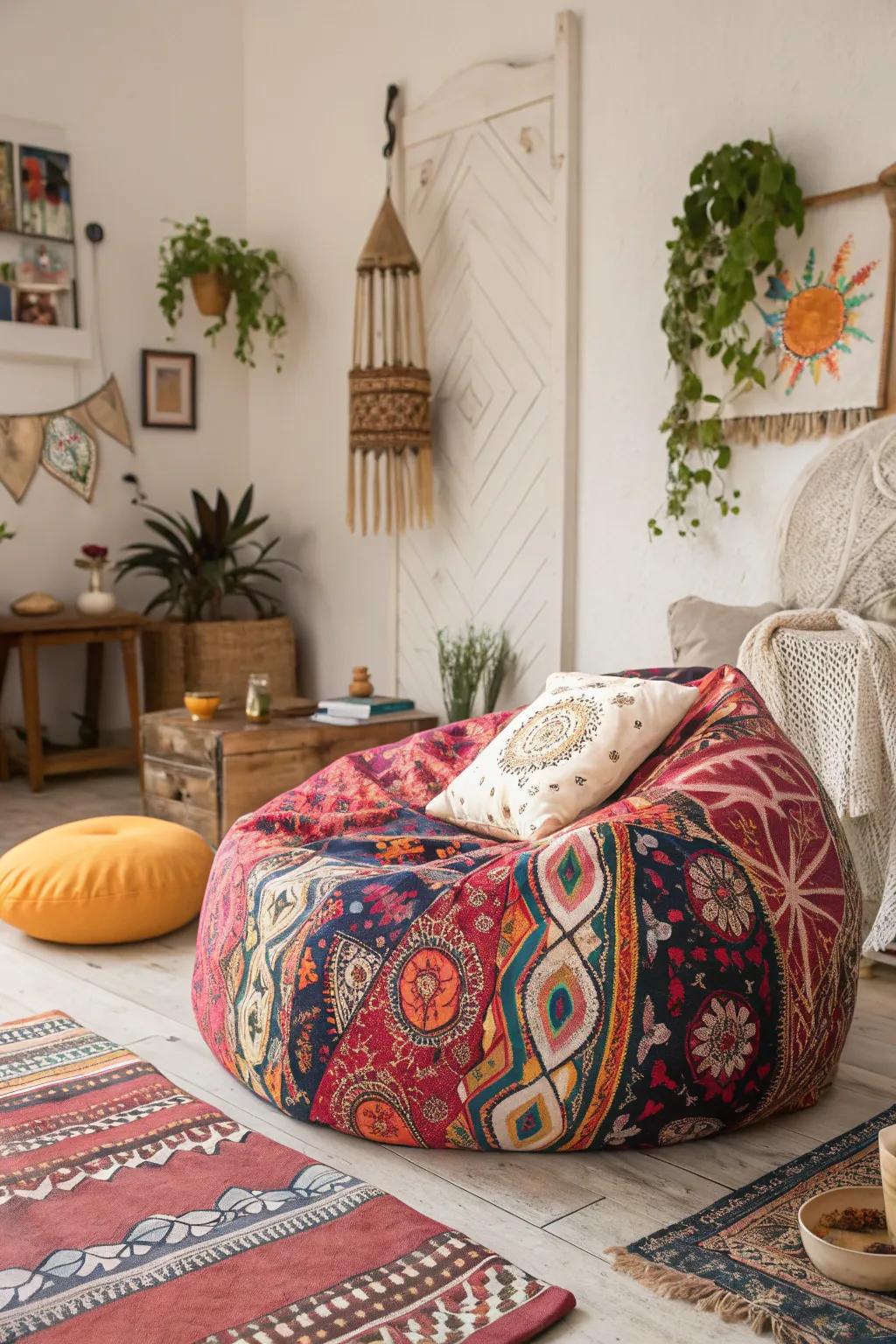 A relaxed chic beanbag in a sleeping quarters, adding a touch of casual relaxation.