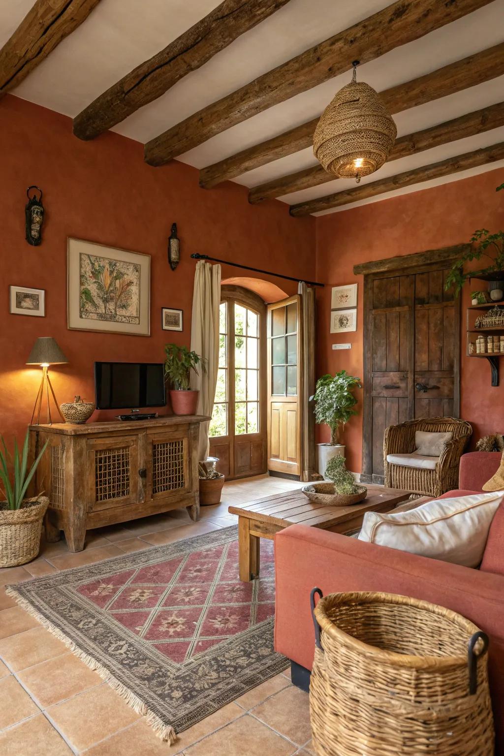 Walls finished in terracotta inject earthy warmth and charm.