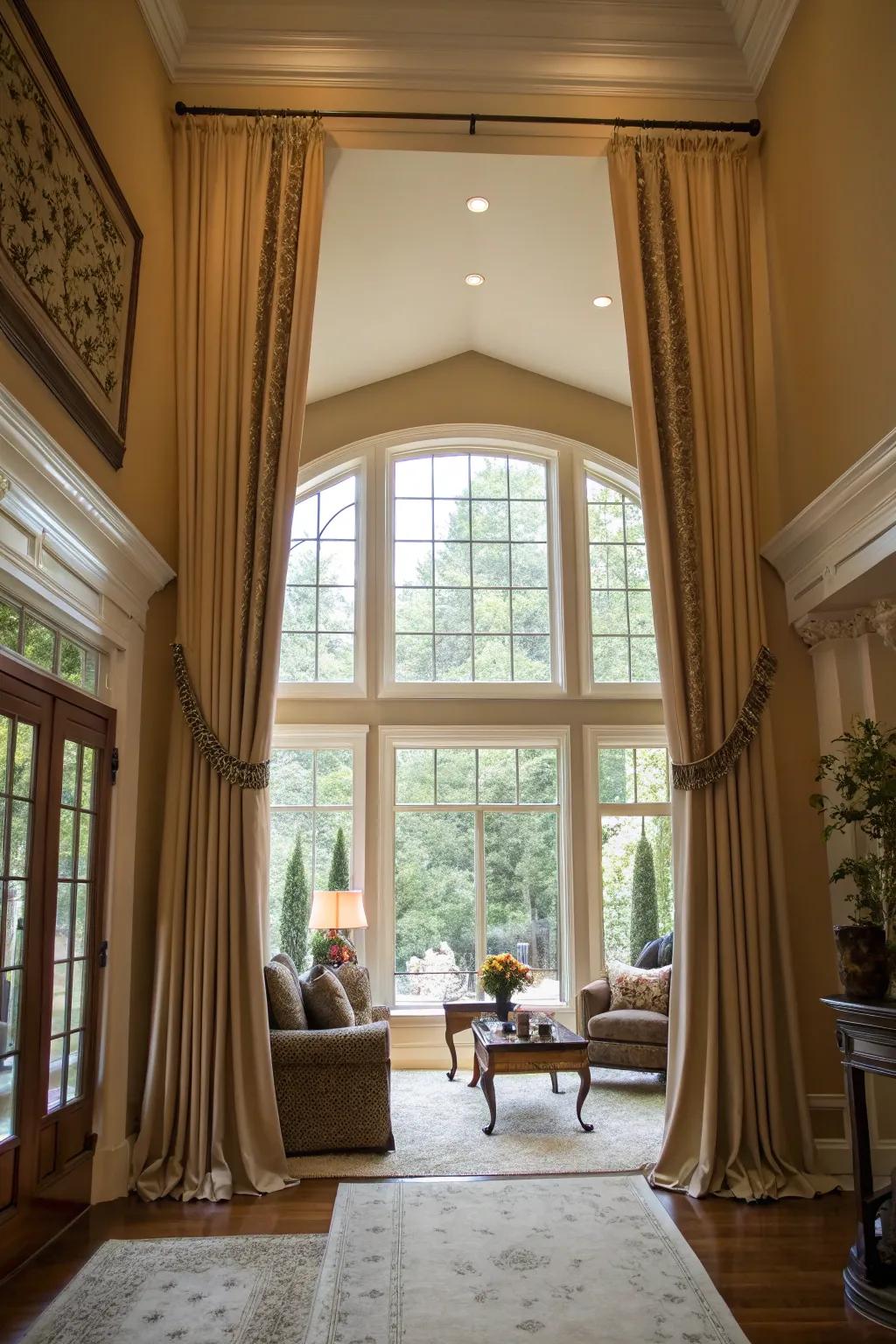 Curtains that frame the room enhance its architectural beauty.