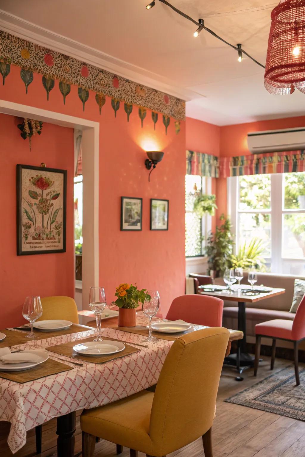 Any dining space gains vitality and warmth from coral.