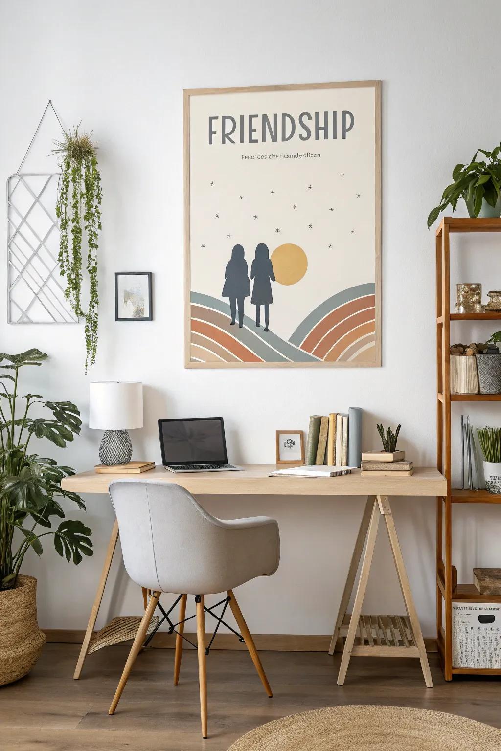 A minimalist poster exudes understated elegance in a modern setting.