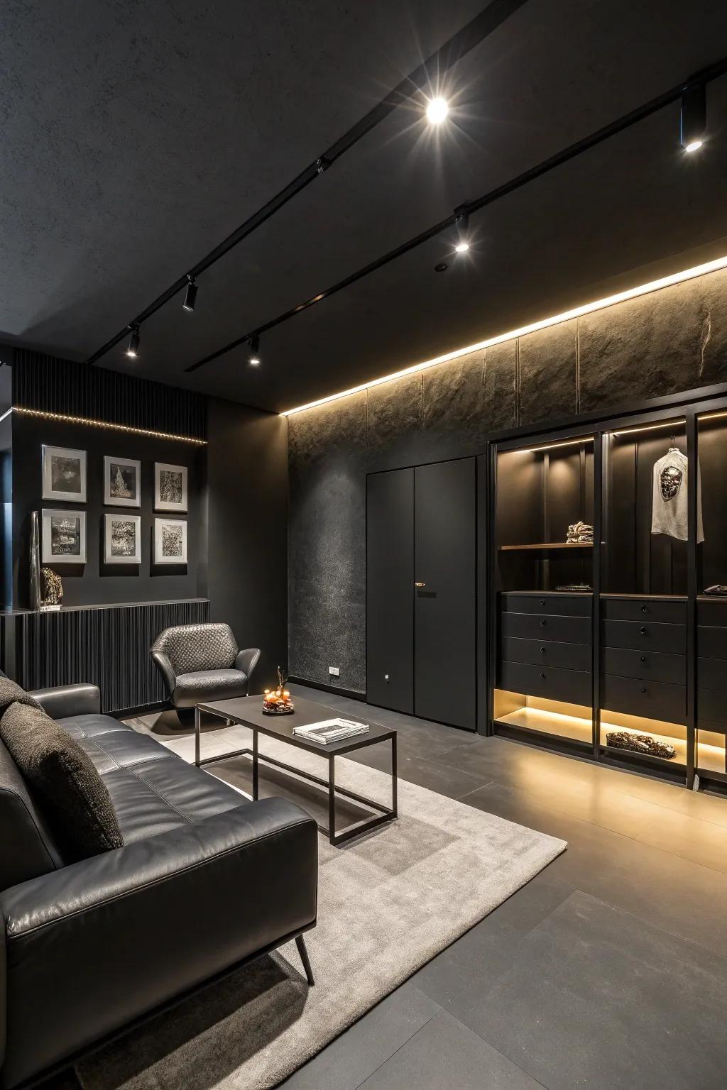 Useful and aesthetic elements balance a dark area.