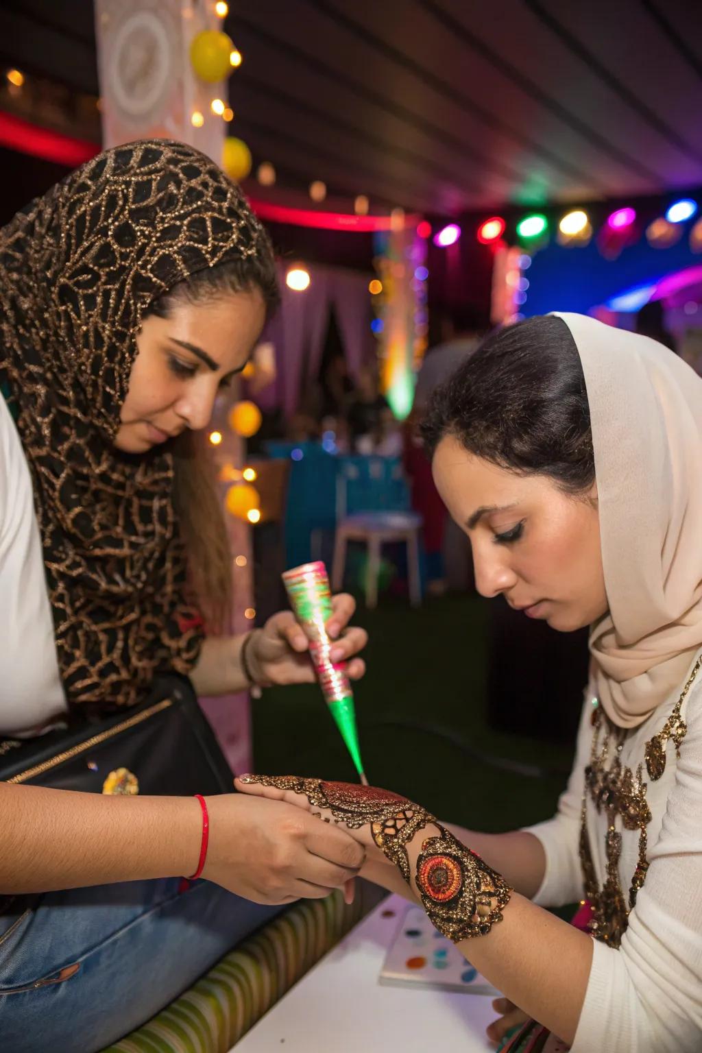 Offer guests a cultural experience with a henna art station.