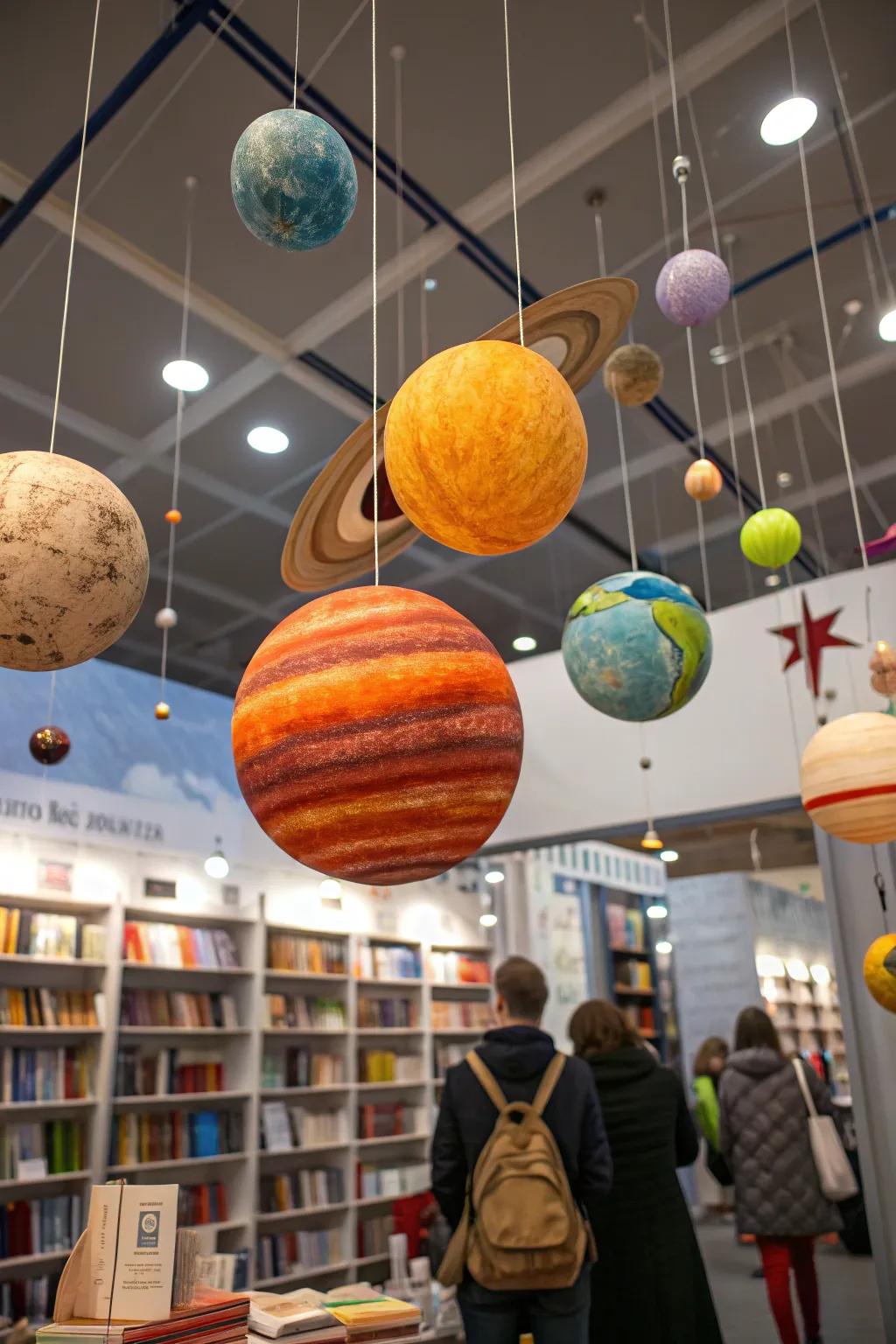 Inventive planets and asteroids lend a whimsical nuance to the book fair.