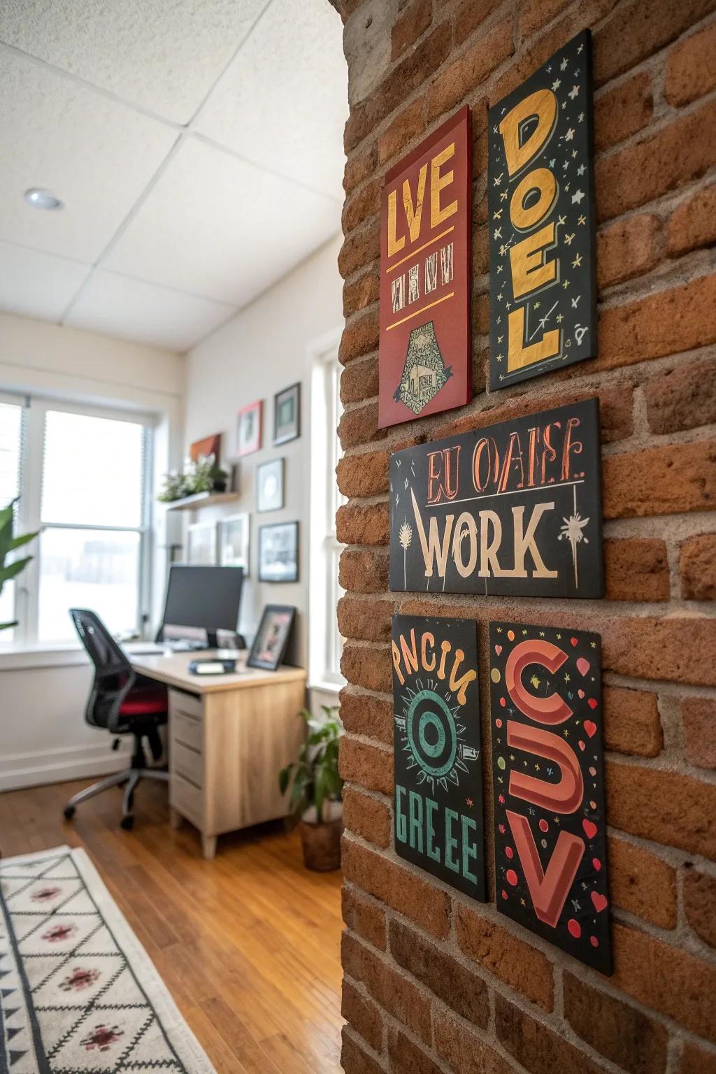 Typographic art featuring inspirational extracts on a brick wall.