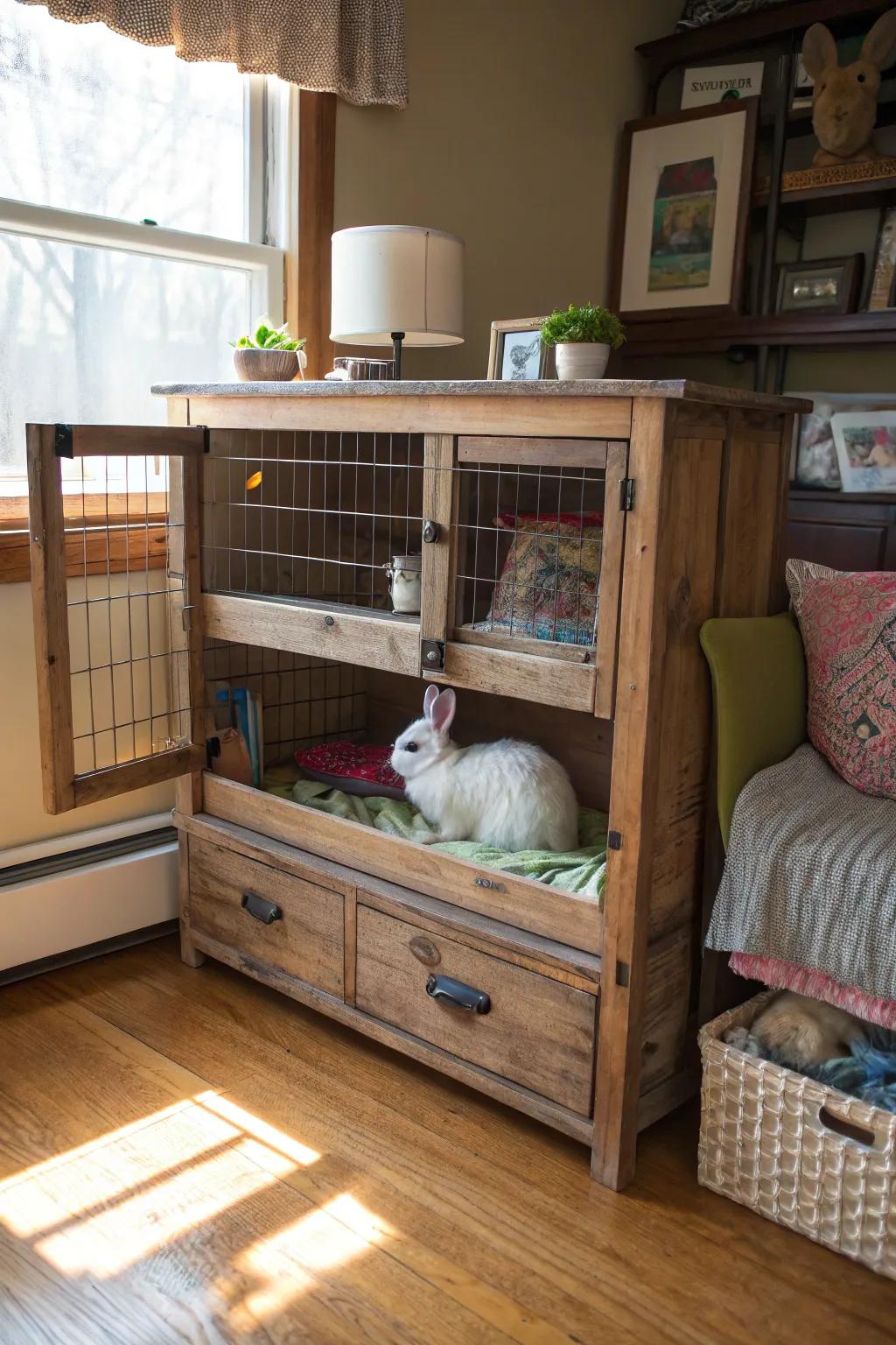 Reclaimed furnishings can fashion a distinctive and fashionable bunny residence.
