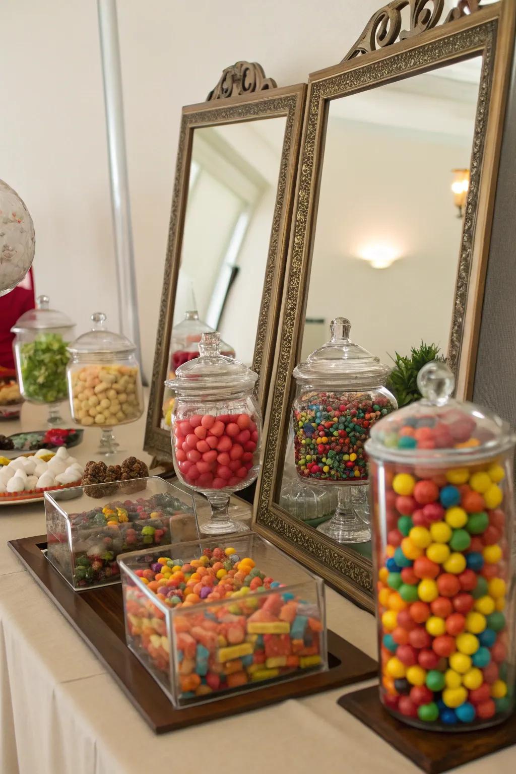 Using mirrors can make your candy buffet seem more generous and inviting.
