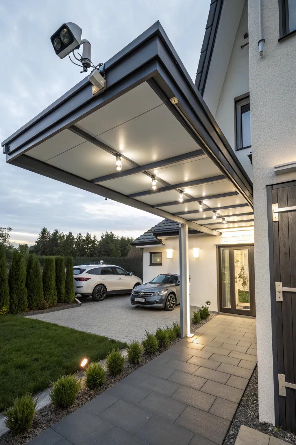 A carport equipped with cutting-edge intelligent technology.