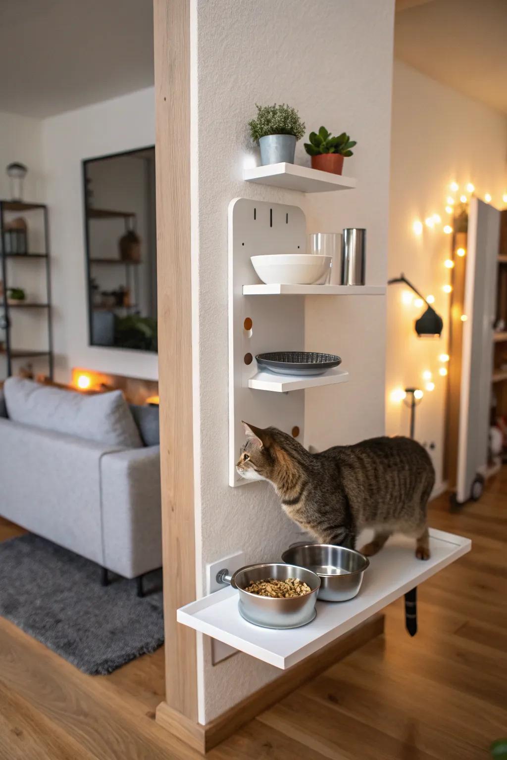 Elevated dining zones are excellent for multi-pet homes.