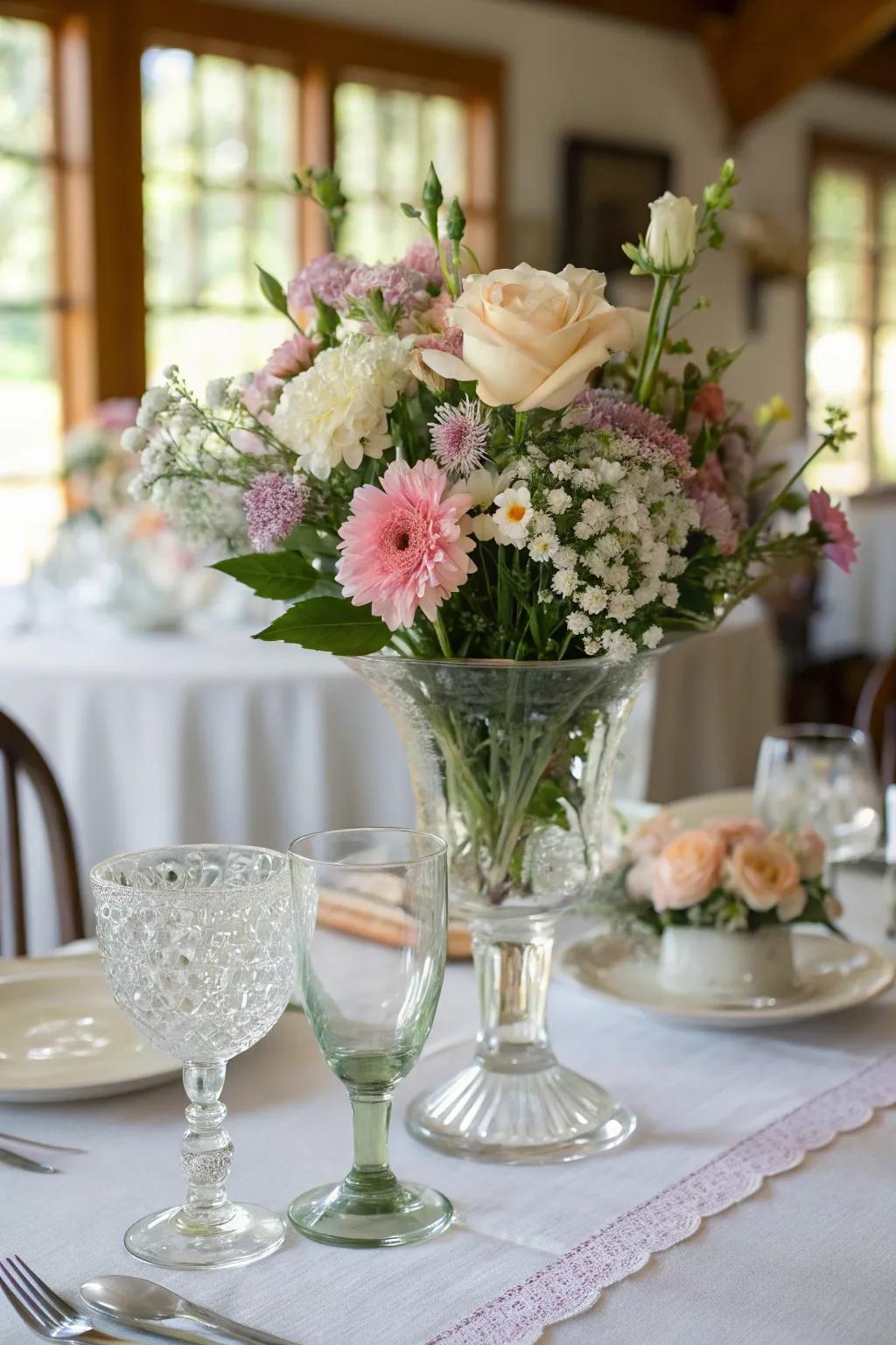 Antique glassware introduces class and individuality.