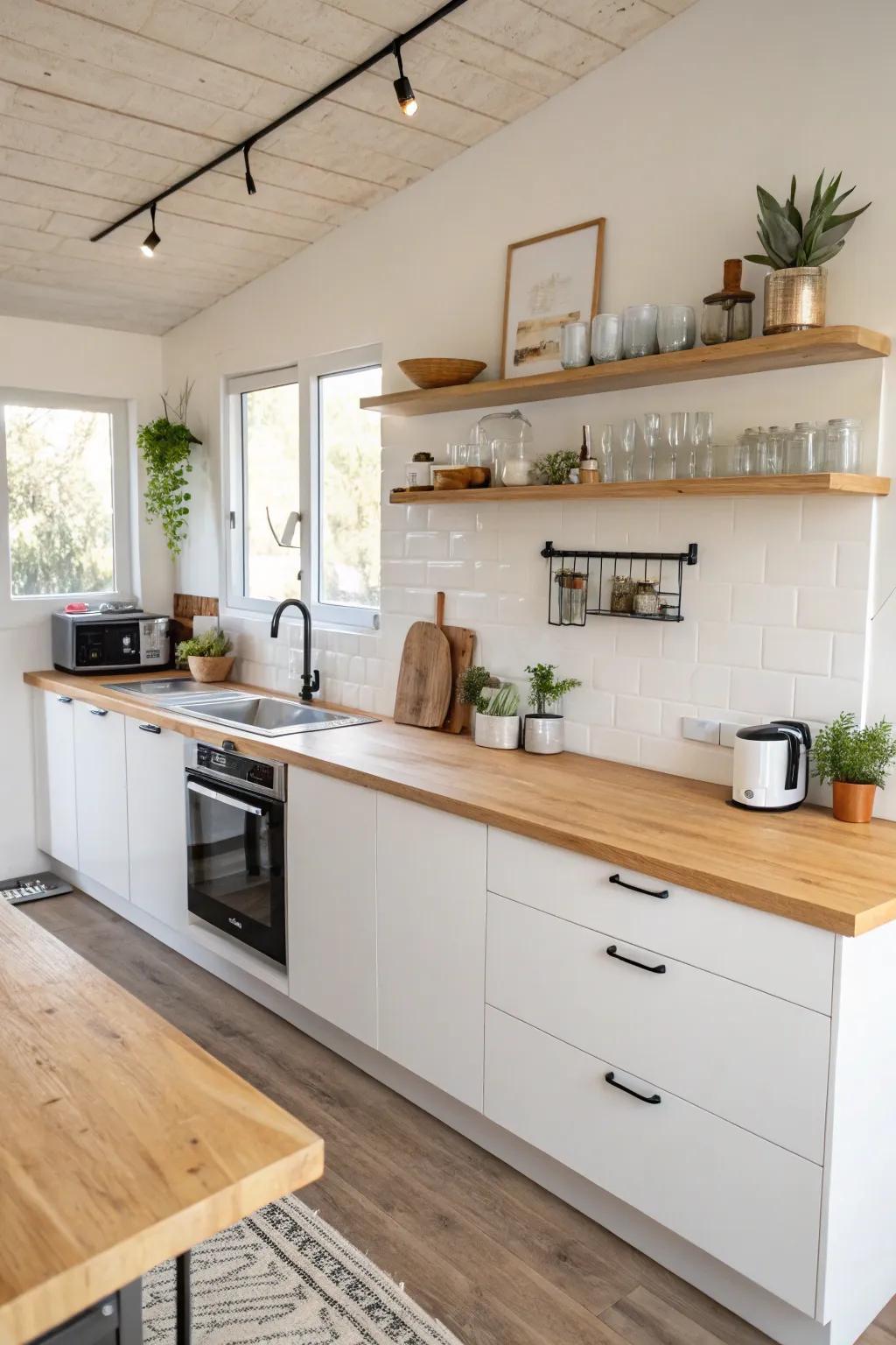 A distinctive kitchen displaying stained plywood countertops.