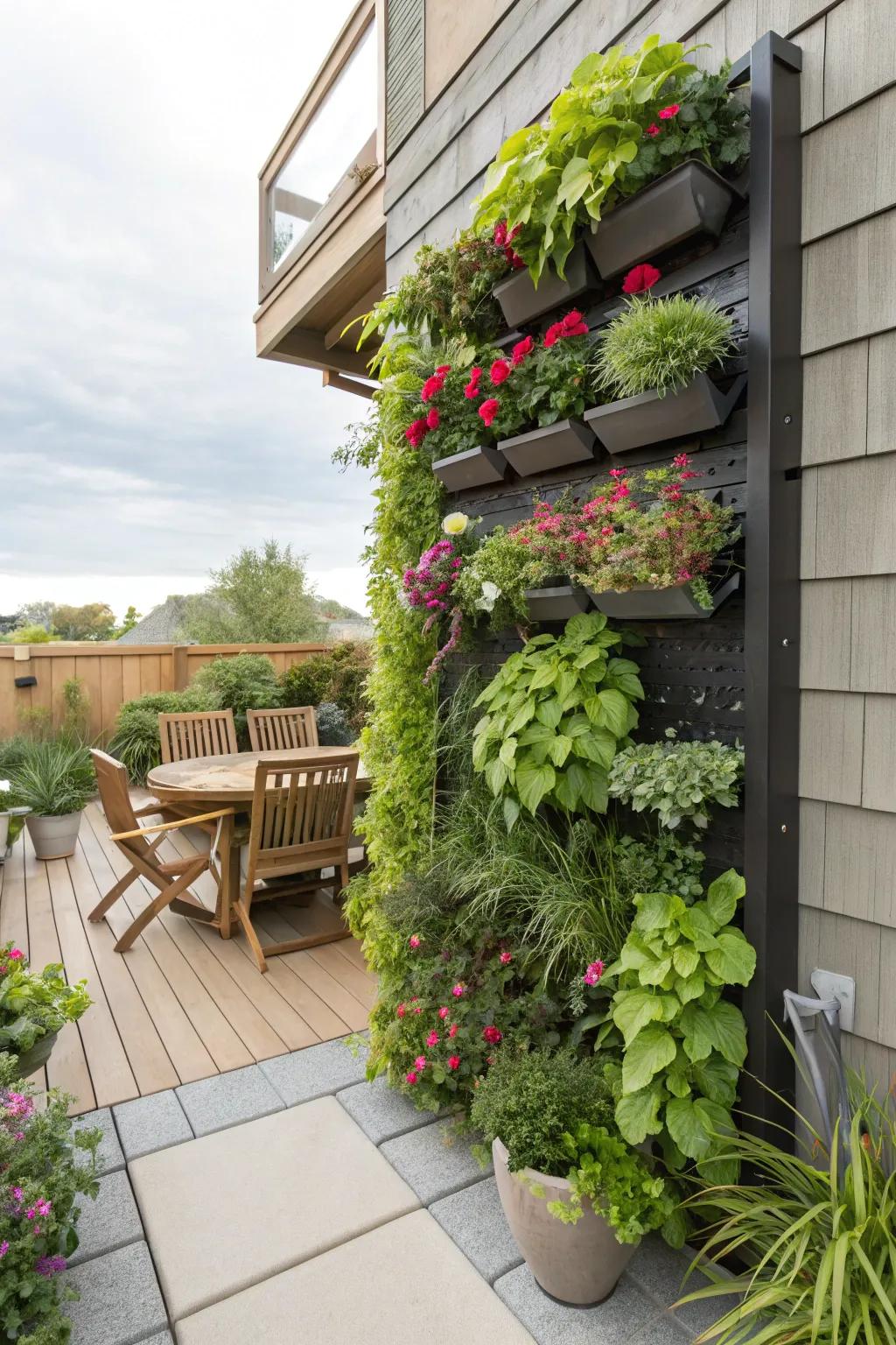 A skyward garden maximizes foliage in tight areas.