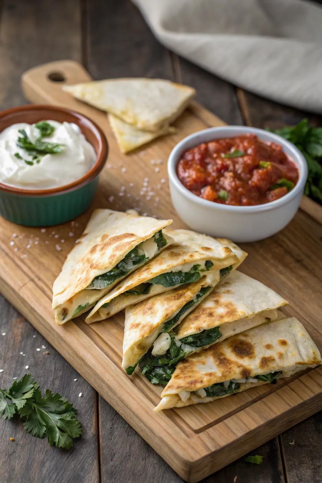 Spinach and chicken foldillas, simple and satisfying.