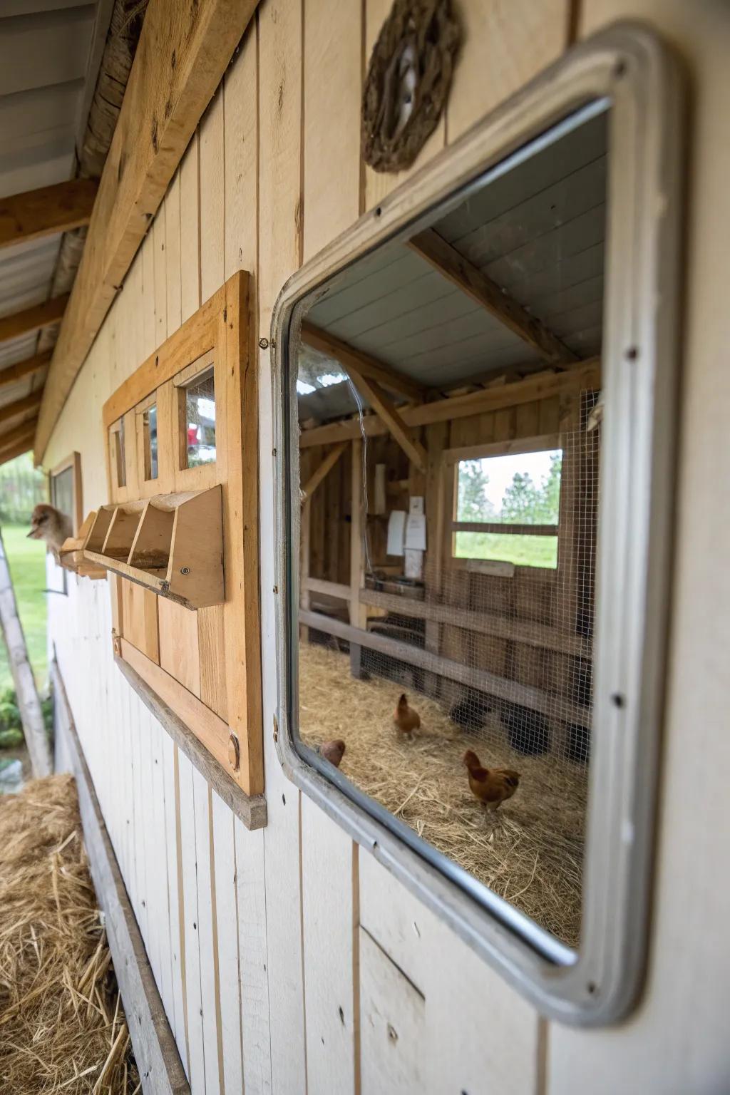 Looking glasses can entertain your chickens and alleviate boredom.