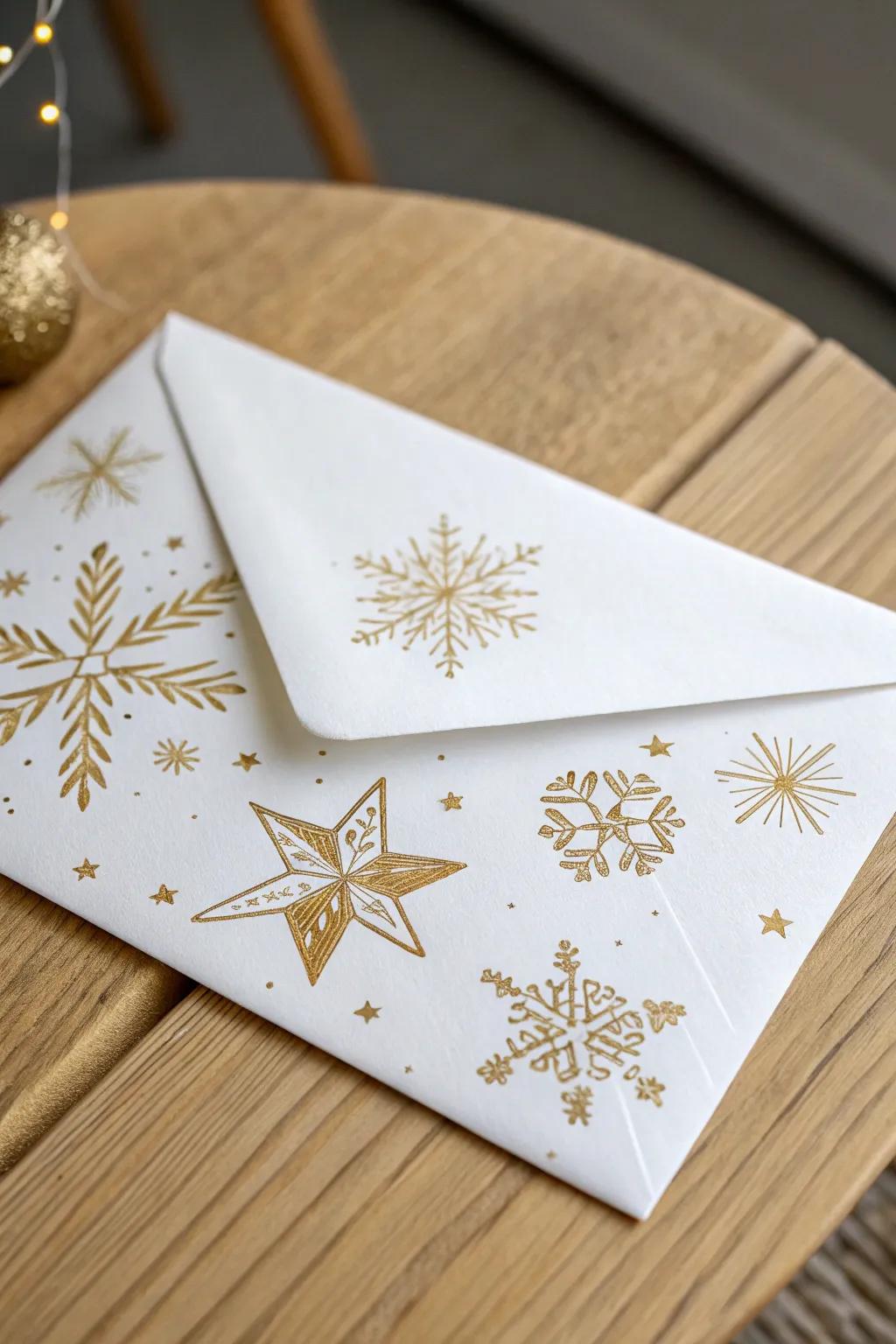 Embrace festive sophistication with gilded splendor on your holiday envelopes.