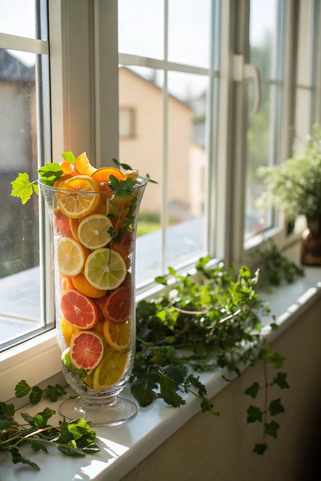 Radiant and zesty: citrus fruits usher a cheerful Yuletide vibe.