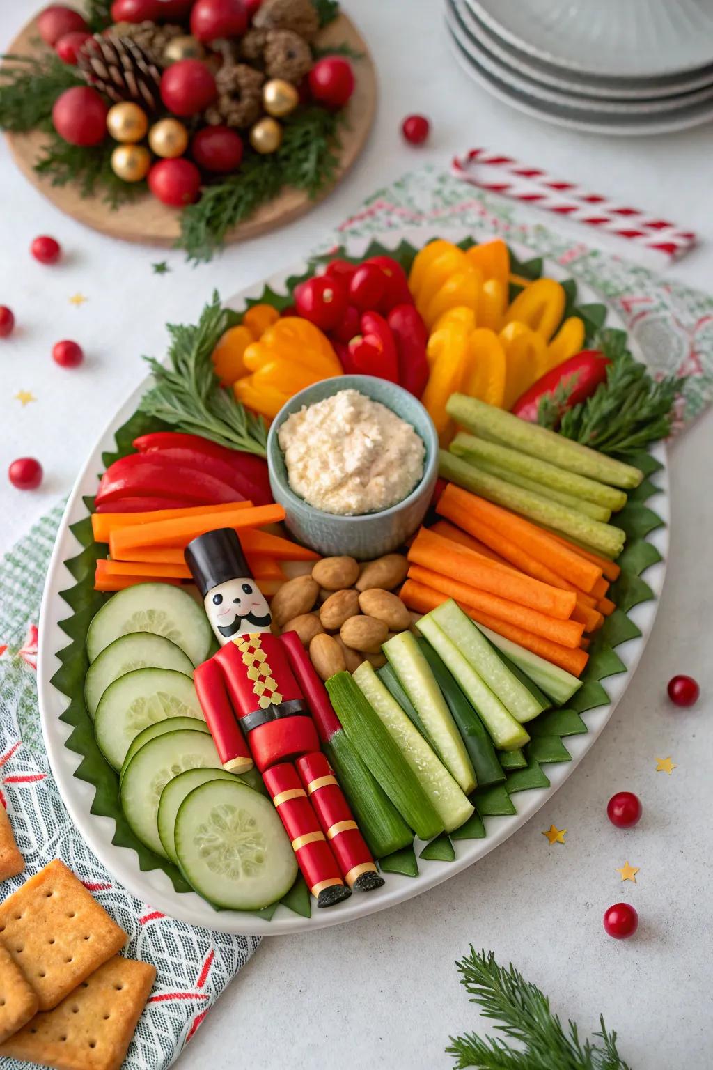 A nutcracker-inspired veggie design that is an artistic challenge and a visual delight.