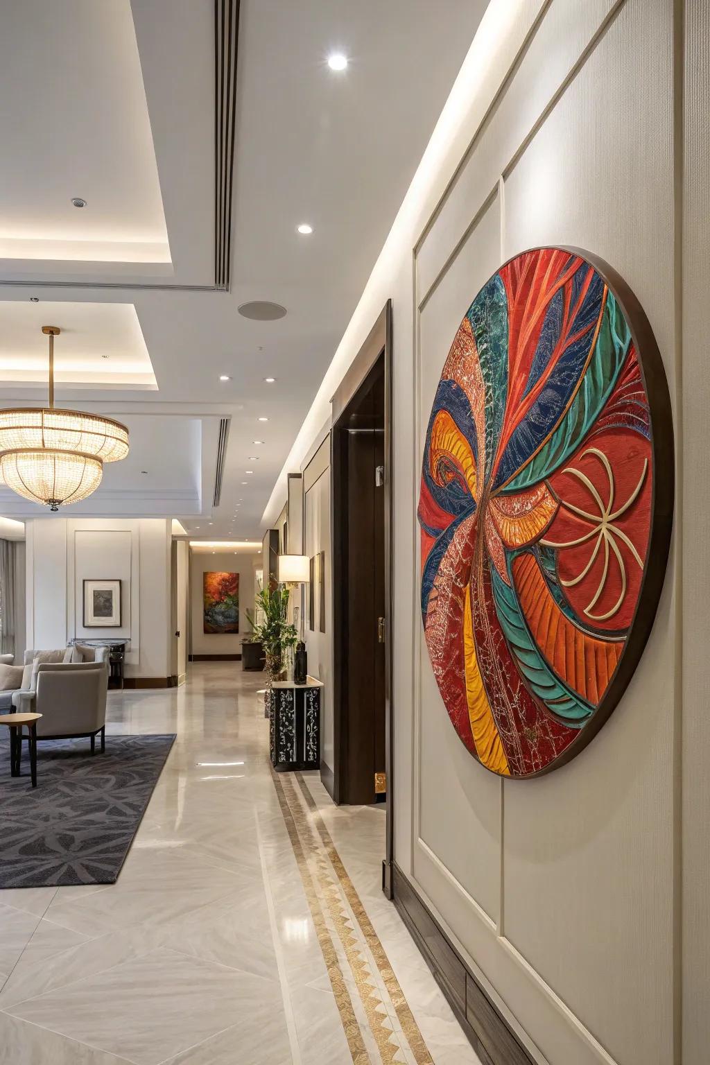 Stand out with circular canvas art.