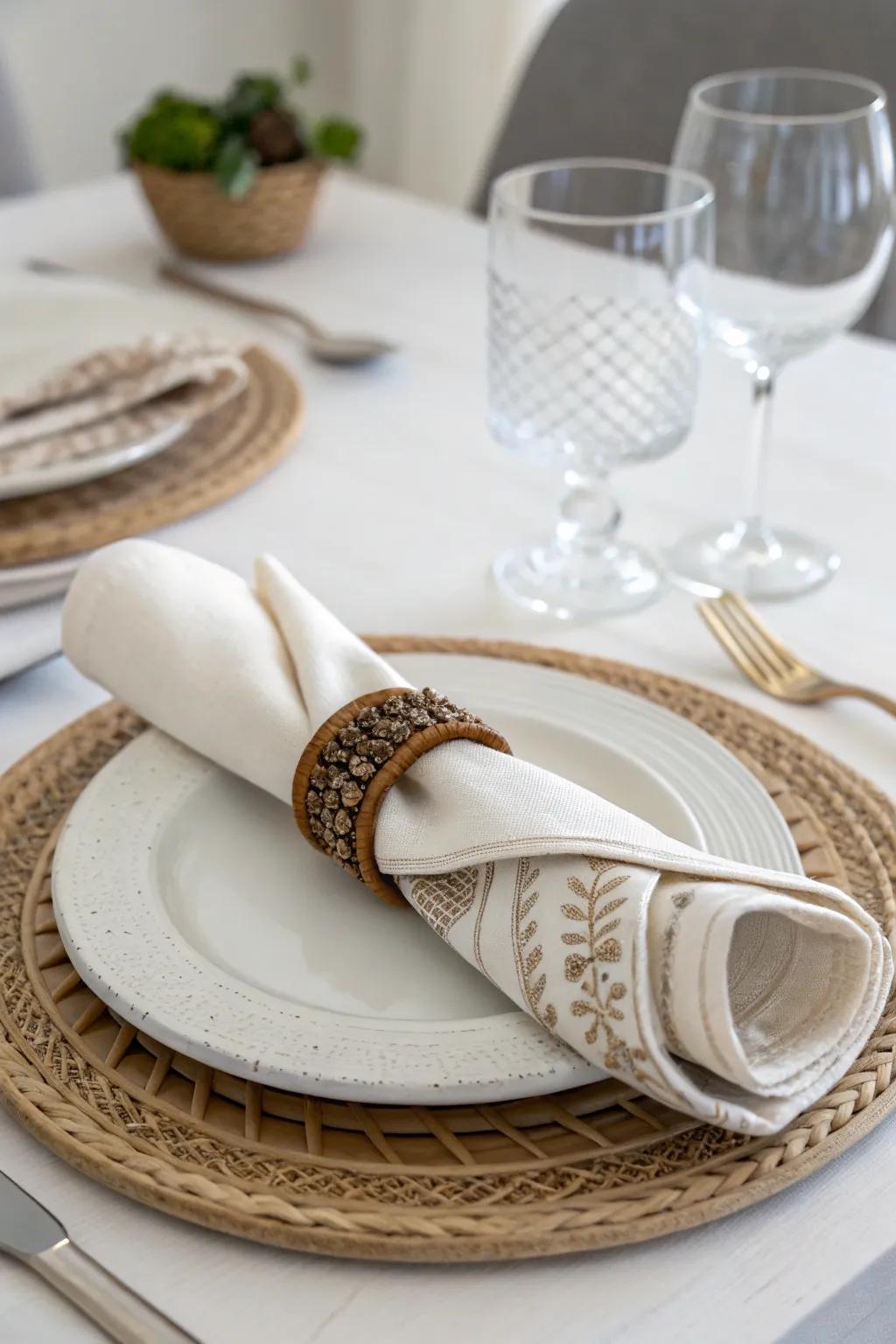 The cylinder fold, simple yet elegant with a napkin ring.