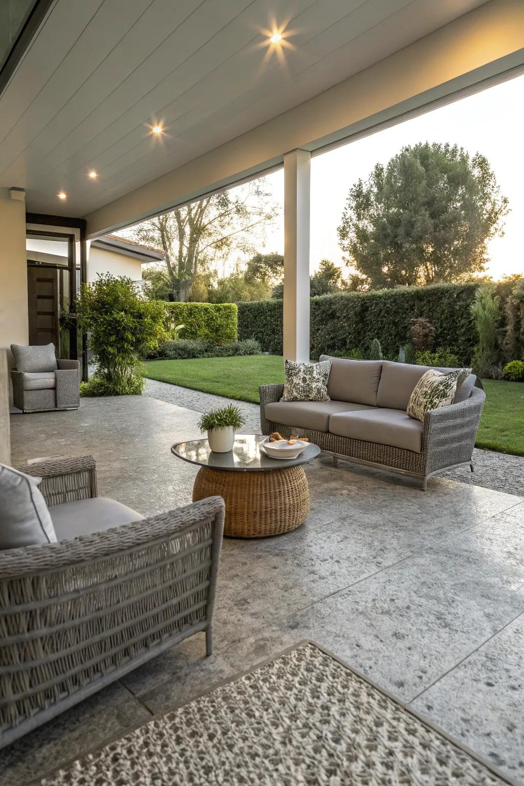 Stone-like flooring: a sleek upgrade for your patio.