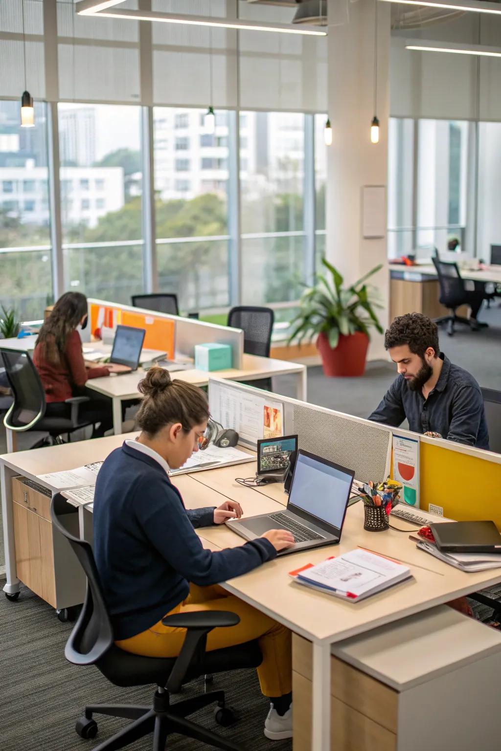 Shared work spaces that inspire teamwork and creativity.