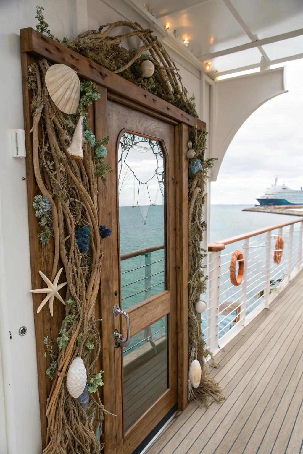 Sustainable decorations contribute natural splendor to your cruise door.