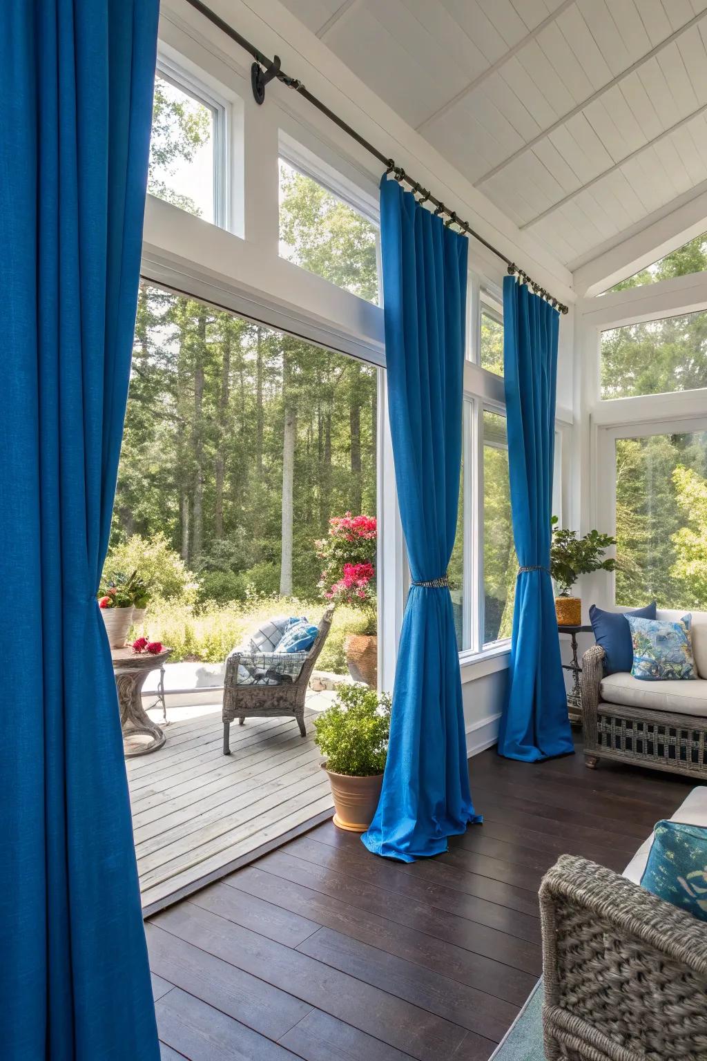 Bright colors in curtains can make a big impact in your sunroom.