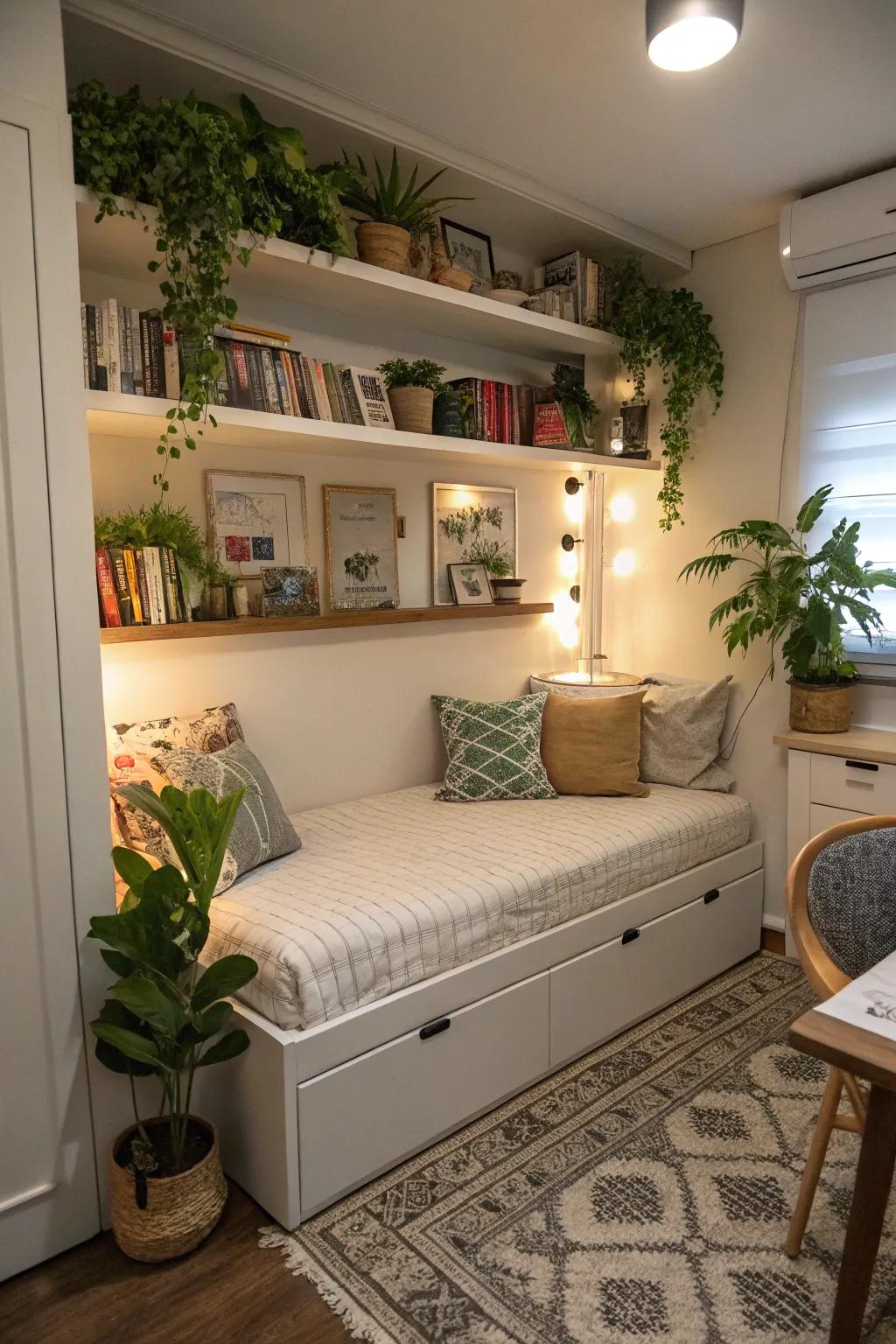 Use space wisely with a daybed placed in a corner.