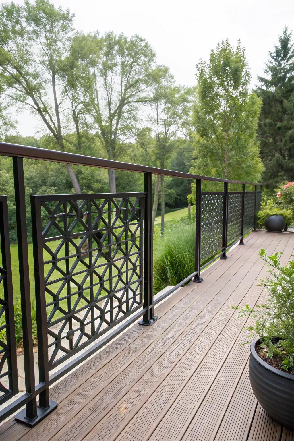 Geometric patterns add artistic flair to your deck.
