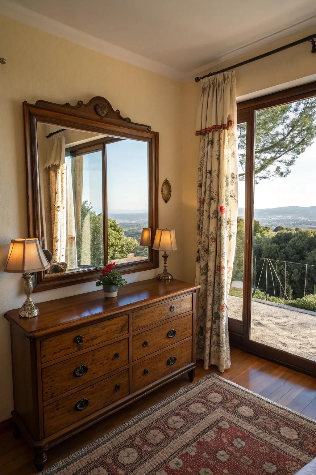 Enhancers reflecting vistas bring external beauty indoors.