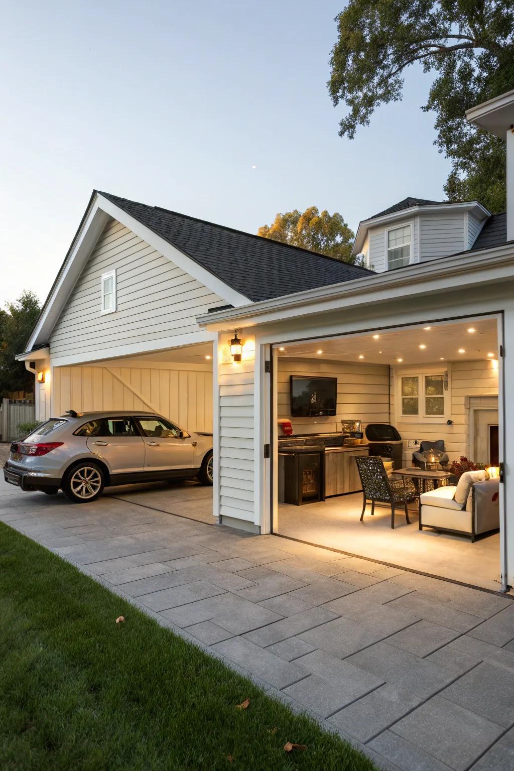 A garage that doubles as a recreation haven.
