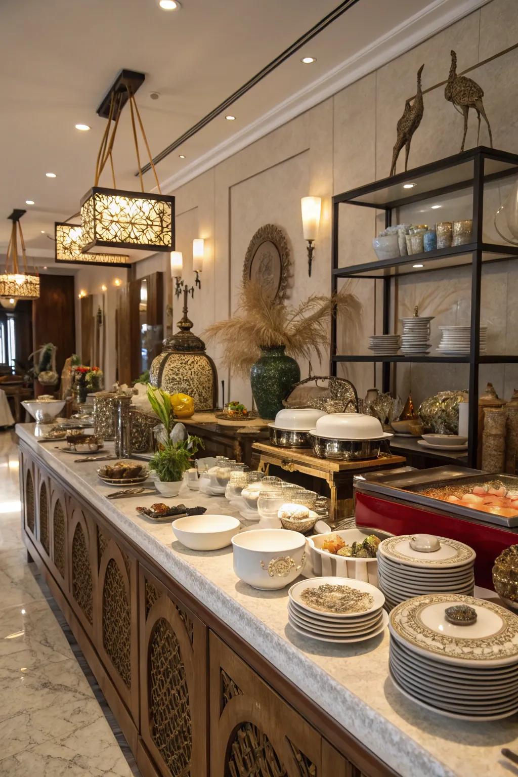 Unique artifacts ensure this buffet becomes a focal point of conversation.