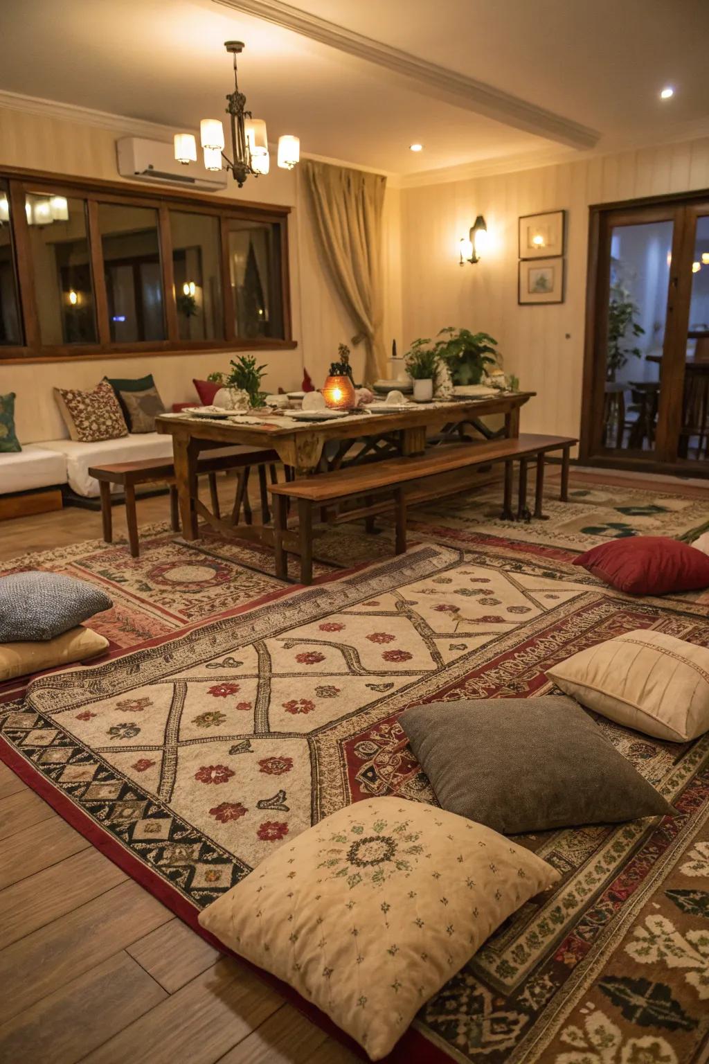 Enhance your dining room with patterns and textiles.