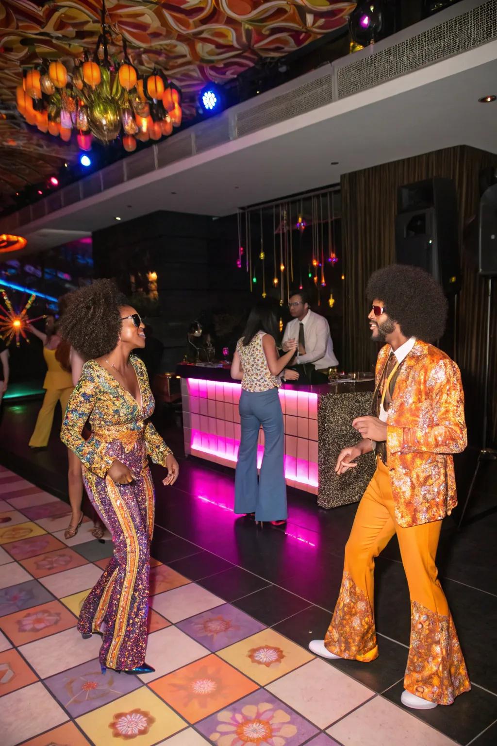 Visitors in 70s-inspired garb inject flair and genuineness to the disco theme.